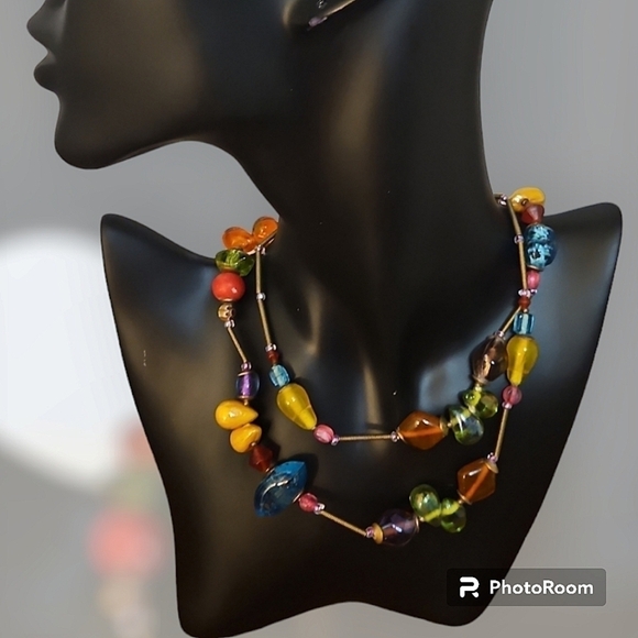 HANDMADE Heavyweight Rainbow Glass Spring Beaded Festival Necklace - Picture 1 of 7